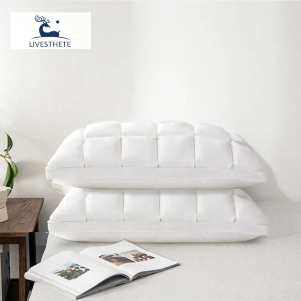 Liv-Esthete Top Grade Winter 100% Goose Down Pillow Sleep Gift Down-proof Queen King 100% Cotton Neck Protection Bed Pillow