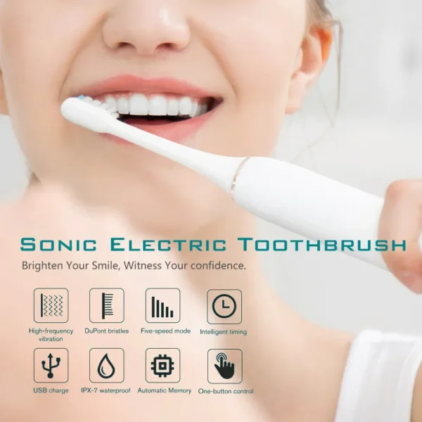Sonic Electric Toothbrush Ultrasonic Automatic USB Rechargeable IPX7 Waterproof Toothbrush Replaceable Tooth Brush Head J189 - Image 3