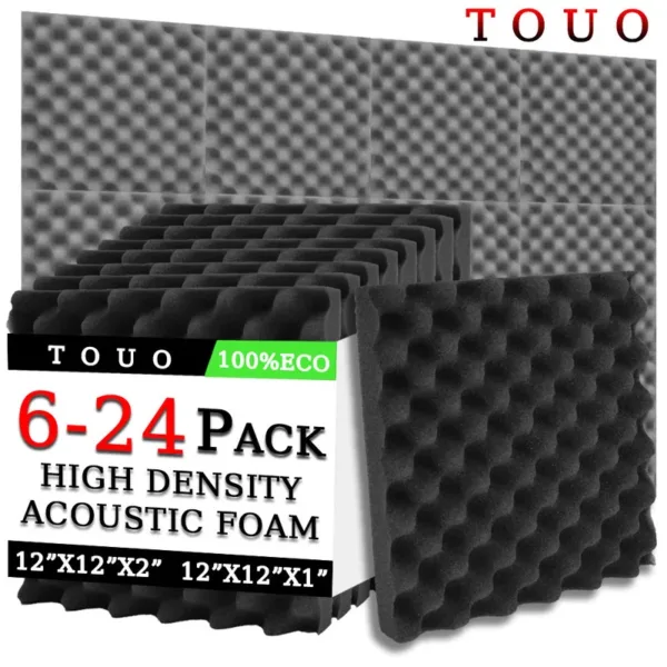 TOUO Egg Trough Acoustic Foam 6/12/24 Pcs Self-Adhesive Studio Wedge Tiles Sound Proofing Padding Wall Sound Proof Foam Panels - Image 14