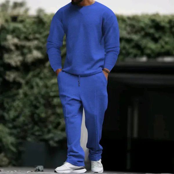 Spring and autumn two-piece crewneck long-sleeved T-shirt and trousers casual sports suit for men - Image 8