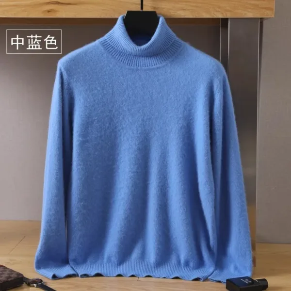 Men's 100% pure Mink velvet Cashmere Sweater High Lapels Pullovers Knitted Winter New Tops Long Sleeve High-End Jumpers - Image 14