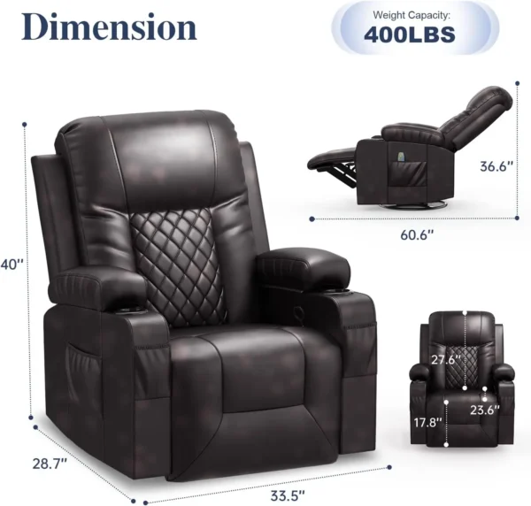 Recliner Chairs for Adults, Massage Rocker with Heated Modern Ergonomic Lounge 360 Degree Swivel Single Sofa Seat Living Room - Image 4