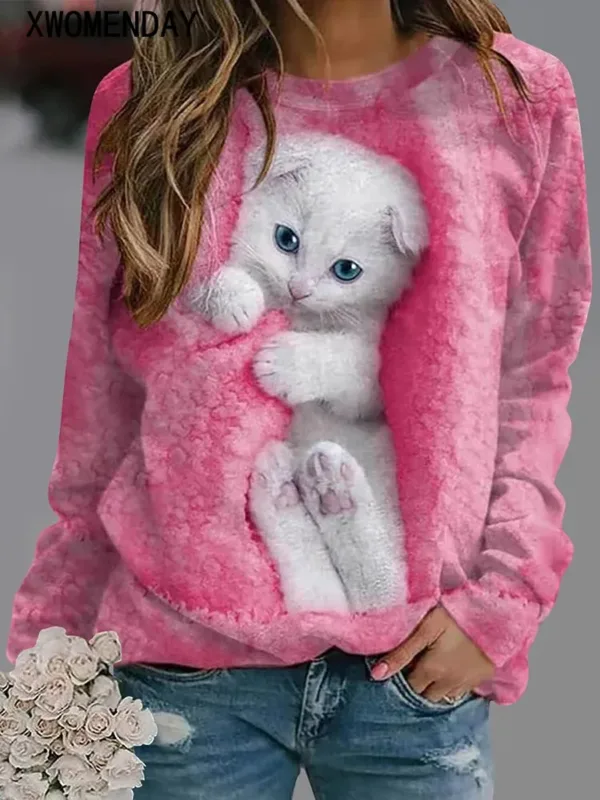 Women Sweatshirts Cute Print Tops Long Sleeve Pullovers Fashion Outerwear Youthful Woman Clothes New In Hoodies & Sweatshirts - Image 3