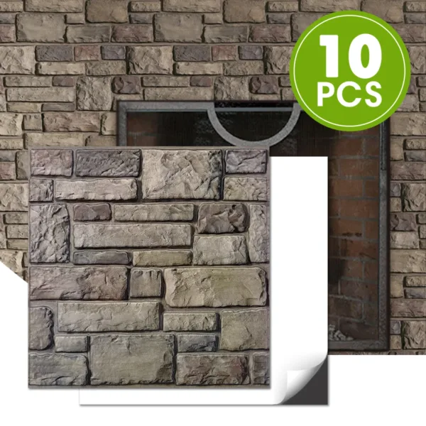 Commomy 10 Pcs 3D Faux Stone Adhesive Wall Panels, Tile Stickers Waterproof, Wall Stickers for Living Room, Bedroom - Image 4