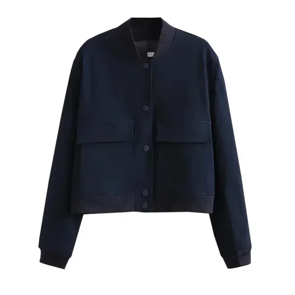 ASDS woman bomber jacket coat White autumn winter button baseball aviator cropped jackets for women long sleeve crop outerwear - Image 6