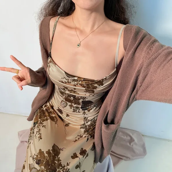 CIBBAR y2k Vintage Strap Dress Retro Floral Print Sleeveless Summer Party Long Dresses for Women 2000s Aesthetic Elegant Ladies - Image 3