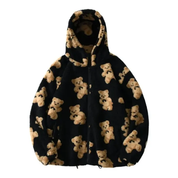 Cartoon Bear Lamb Hoodies Women's Wool Couple Jacket Casual Oversize Hoodie Winter Warm Tops Female Sweatshirt Cute Teddy Coats - Image 2