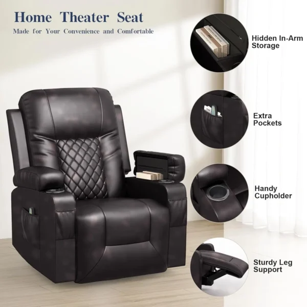 Recliner Chairs for Adults, Massage Rocker with Heated Modern Ergonomic Lounge 360 Degree Swivel Single Sofa Seat Living Room - Image 5