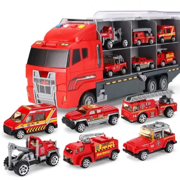 Big Construction Container Transporter Playset With 6PCS Mini Vehicle Carrier Truck Engineering Car Model Toys For Kids Gifts - Image 4