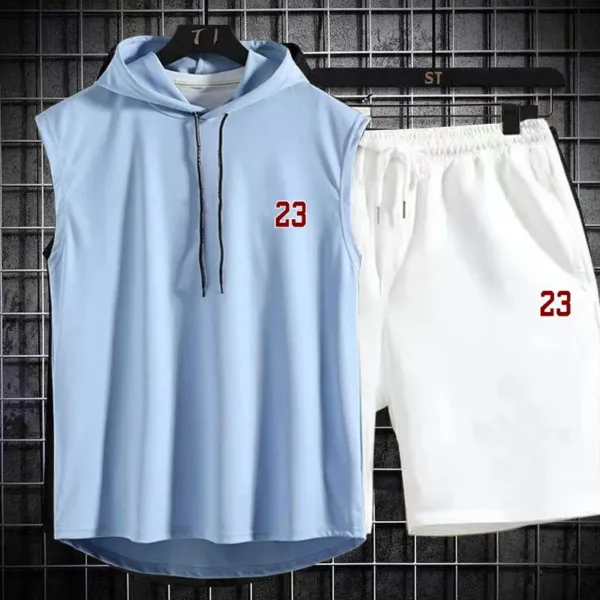 New Summer Men's Two Piece Set CasualT-Shirt and Shorts Set Mens Sports Suit Fashion Short Sleeve Tracksuit Hooded T-shirt - Image 3