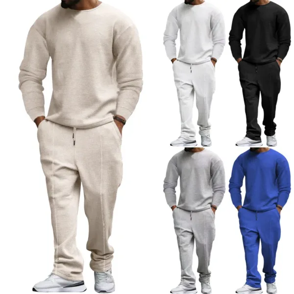 Spring and autumn two-piece crewneck long-sleeved T-shirt and trousers casual sports suit for men - Image 7