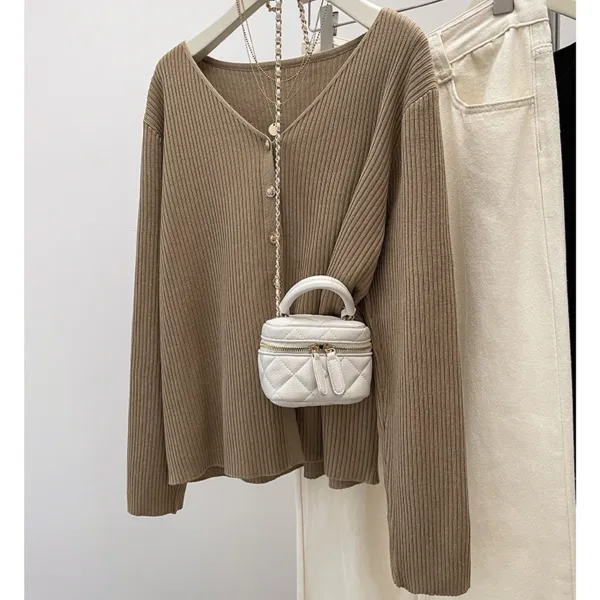 Plus Size Women's Clothing Autumn Winter New Knitwear Sweater Loose Fitting V-neck Cardigan Long Sleeved Warm Jacket for Women - Image 3
