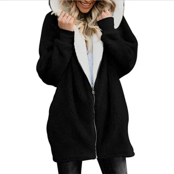 Winter Thickened Furry Hooded Sweatshirt Women Loose Comfortable Casual Outerwear Female Solid Color Warm Zipper Cardigan Hoodie - Image 10