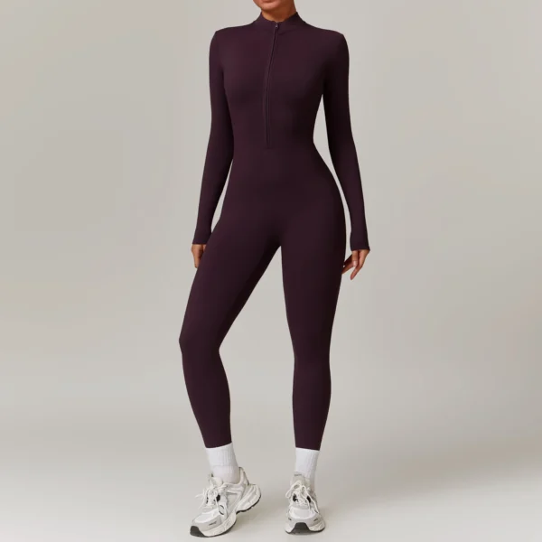 Zipper Yoga Rompers Long Sleeved One-piece Women's Sportswear Gym Jumpsuits Workout High-intensity Fitness Skin-tight Garment - Image 4