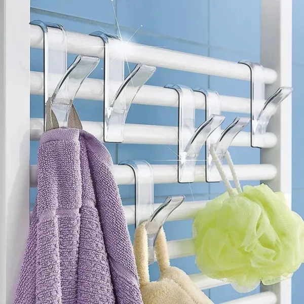 Kitchen Bathroom Hanger Clips Storage Racks White Clear Hanger Heated Towel Radiator Rail Clothes Scarf Hanger Hooks Holder - Image 17
