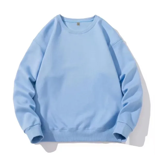 Men Cotton Spring Autumn Solid Color O-neck Sweatshirt Universal Simple Casual Pullover Couple Long Sleeve T-shirt White Top - Image 14