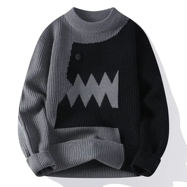 Harajuku Fun Dinosaur Sweater Autumn and Winter Warm Knitwear 2024 New Couple Splicing Design Couple Knit Pullover - Image 3