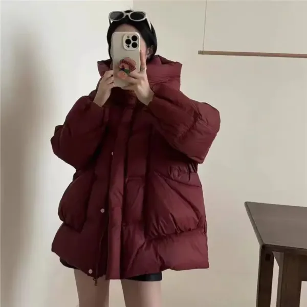 Puff Down Jacket Women's Winter Jacket Padded New Outerwear Hooded Versatile Loose Padding Thickened White Duck Down Warm Coat - Image 2
