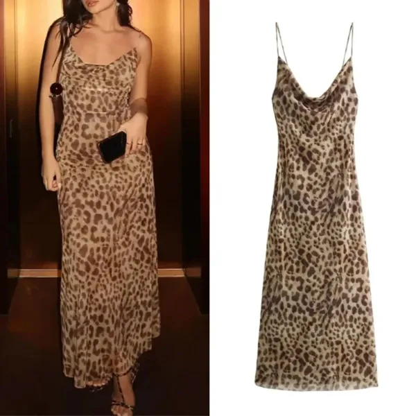 ASDS Leopard Print Long Dress Women Tulle Backless Slip Dress Woman Summer Sexy Holiday Dresses 2024 Vintage Midi Party Dresses - Image 4