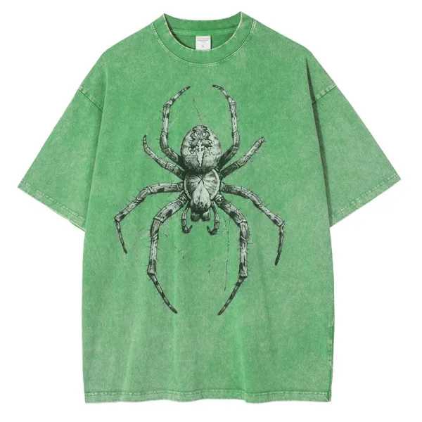 Spider Hand Drawn Graphic T Shirts for Men Casual Distressed Cotton Short Sleeves Printed Oversized T-shirt - Image 5