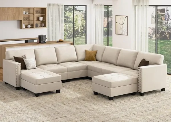 Velvet Modular Sectional sofa, Convertible L Shaped couch with Storage Top Tray Ottoman Corner,Dark Blue - Image 11