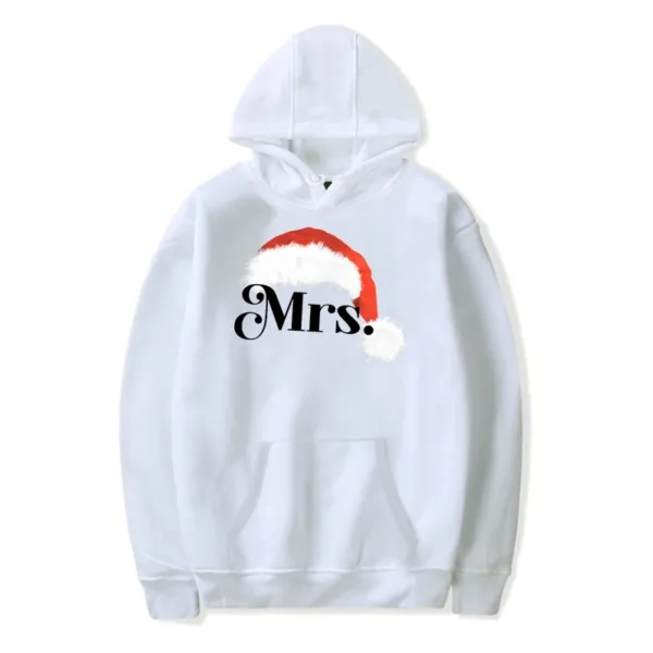 Hoodies Couple Christmas Hat Letter Mr Mrs Print Pullover Long Sleeve Fashion Xmas Gift Sportswear Women Men Lover Sweatshirt - Image 5