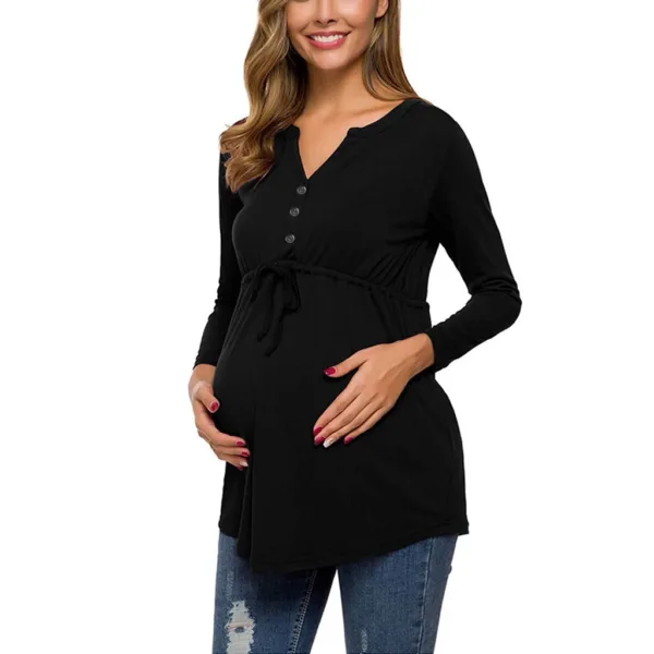 Women Maternity Long Sleeve Solid Color Nursing Tops T-shirt For Breastfeeding - Image 5