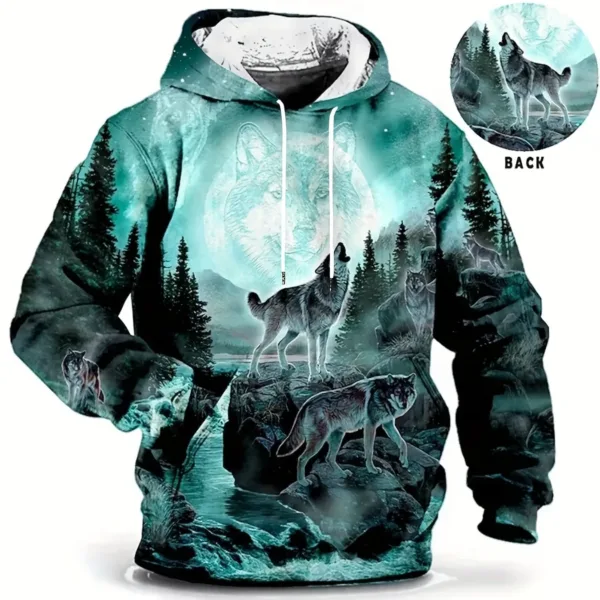 Vintage Men's Hoodie 3d Print Wolf Tops Fashion Animal Wolf Graphics Long Sleeve Hoodie Men's Top Oversized Streetwear Tees