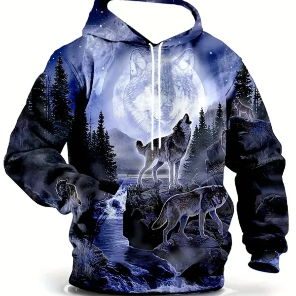 Vintage Men's Hoodie 3d Print Wolf Tops Fashion Animal Wolf Graphics Long Sleeve Hoodie Men's Top Oversized Streetwear Tees - Image 5