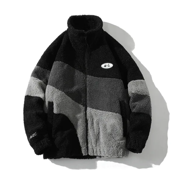 Hip Hop Winter Fleece Fluffy Jacket Streetwear Harajuku Fuzzy Zipper Coat Men Autumn Solid Color Men Lamb Fleece Winter Jackets - Image 2