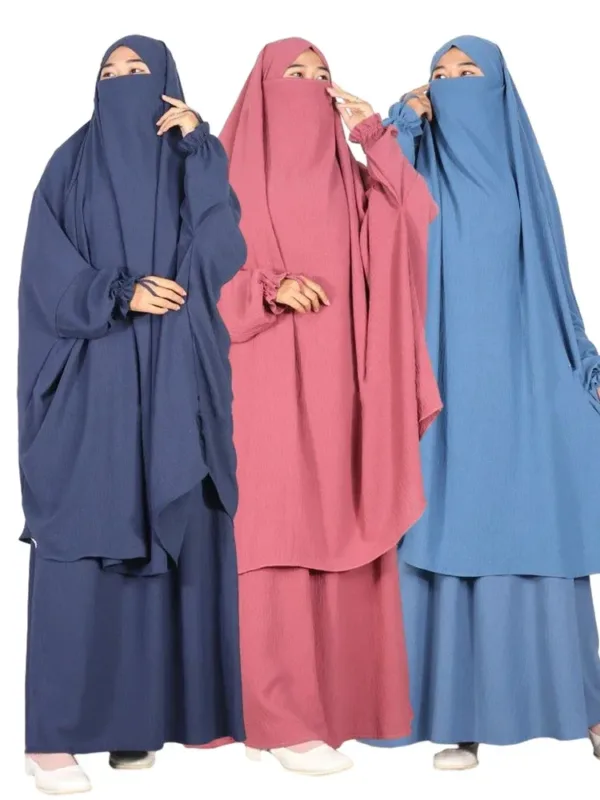Eid Muslim Long Khimar Skirt 2 Piece Set for Women Abaya Dress Prayer Garment Hijab Full Cover Ramadan Kaftan Djellaba - Image 15