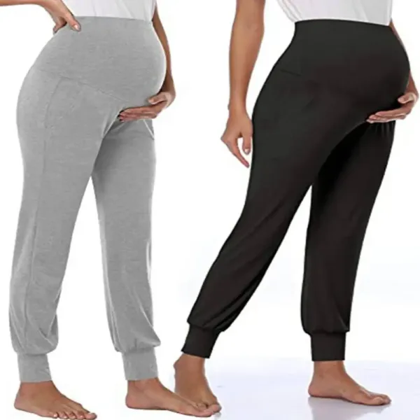 Maternity Trousers Summer New Pregnant Casual Loose Solid Color Belly Support Maternity Pants Elastic Waist Maternity Leggings - Image 3