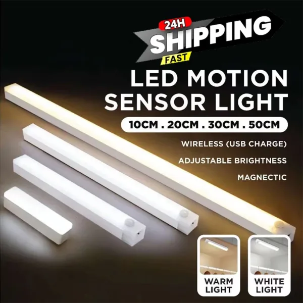 PIR Motion Sensor LED Under Cabinet Lamp Dimmable Rechargeable Night Light Stairs Closet Room Aisle Tube Bar Detector Bulb - Image 13