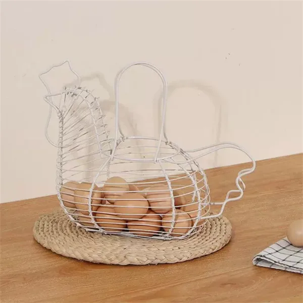 Iron Art Eggs Storage Basket Chicken Shaped Egg Holder Household Vegetables Fruit Container Organizer Rack Basket - Image 3