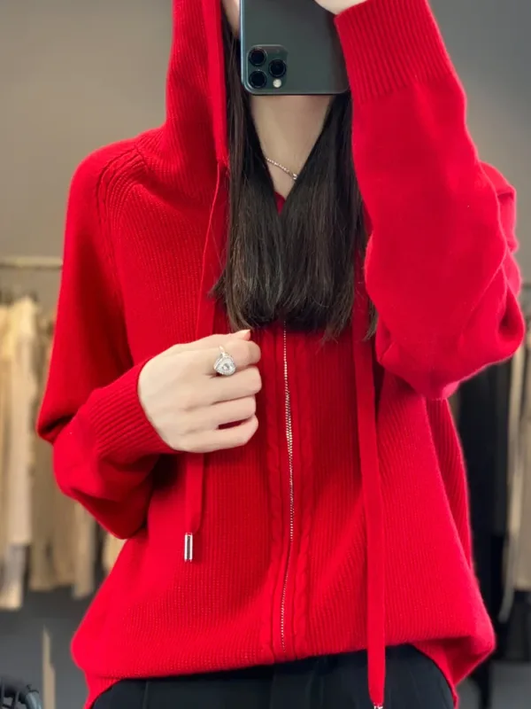 Zip-up Hoodies And Sweatshirts For Women Merino Wool Long Sleeve Sweaters Ladies Clothes Knitted Jumpers New Arrivals Outerwears - Image 8