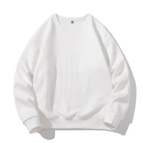 Men Cotton Spring Autumn Solid Color O-neck Sweatshirt Universal Simple Casual Pullover Couple Long Sleeve T-shirt White Top - Image 5