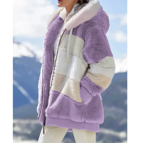 Oversized Jacket for Women Coat 2024 Autumn Winter Warm Plush Pocket Hooded Streetwear Loose Lady Zipper Cashmere Outerwear Coat - Image 5