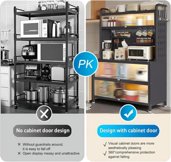 5-Tier Bakers Rack for Kitchen, Kitchen Storage Cabinets , Microwave Stand with Storage, Home, Office, Pantry, Garage, Black - Image 2