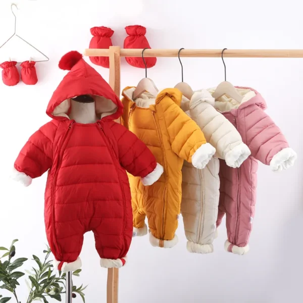 OLEKID 2024 Newborn Baby Jumpsuit Hooded Plus Velvet Warm Baby Boys Snowsuit Toddler Snow Suit Baby Girl Cotton Overalls Rompers - Image 9
