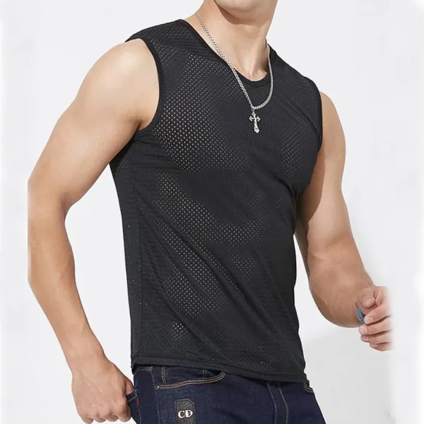 Men's Ice Silk Mesh Tank Tops Gym Stringer Transparent Bodybuilding Sleeveless Shirt Fitness Vest Male mesh Muscle Singlets - Image 3