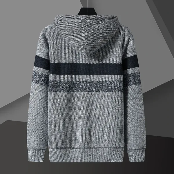 Winter Fleece Striped Cardigan Men Thick Warm Knitted Hooded Sweatercoat Mens Long Sleeve Casual Knitting Sweater Jacket Coats