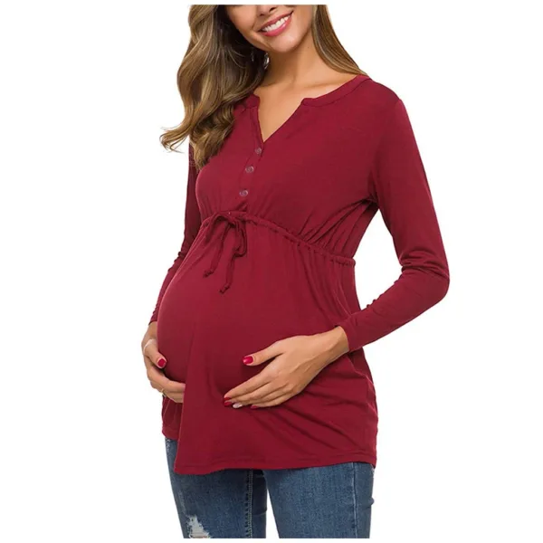 Women Maternity Long Sleeve Solid Color Nursing Tops T-shirt For Breastfeeding - Image 6