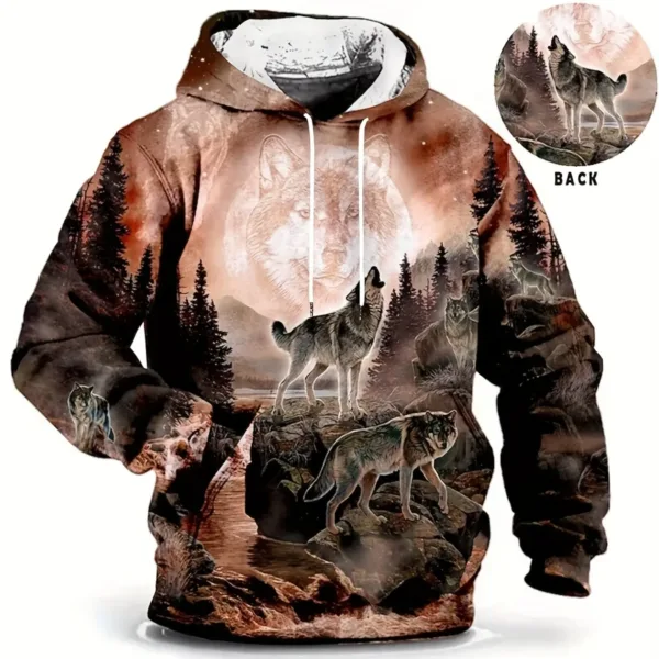 Vintage Men's Hoodie 3d Print Wolf Tops Fashion Animal Wolf Graphics Long Sleeve Hoodie Men's Top Oversized Streetwear Tees - Image 4