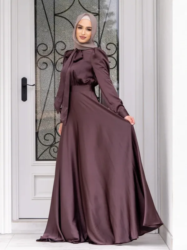 Modest Dubai Abaya Hijab Islam Ramadan Robe Femme Kaftan Formal Evening Maxi Dresses Muslim Fashion Women Satin Prom Long Dress - Image 2