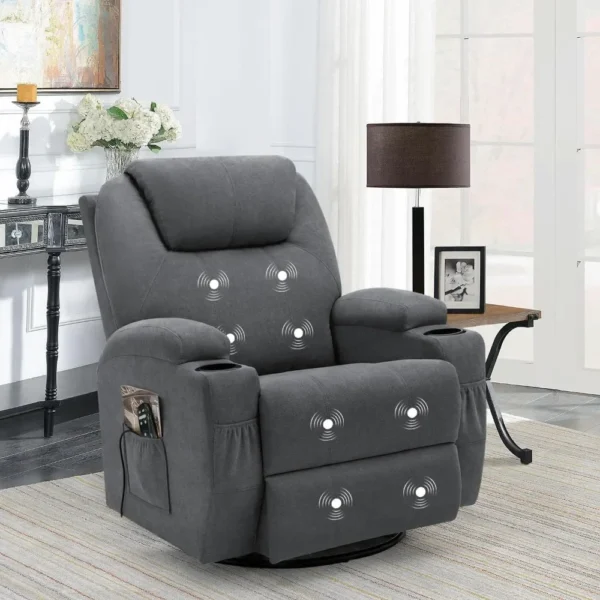 Rocking Chair Recliner Chair with Massage Swivel Ergonomic Lounge Chair with 2 Cup Holders Side Pockets Living Room Chairs - Image 7