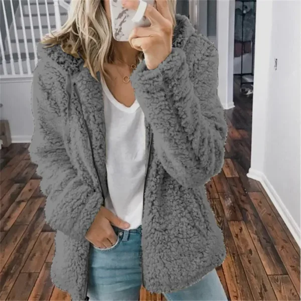 Women Plush Thickened Warm Hoodie Fashion Solid Color Cardigan Hooded Sweatshirt Winter Female Comfortable Casual Outerwear 5XL - Image 5