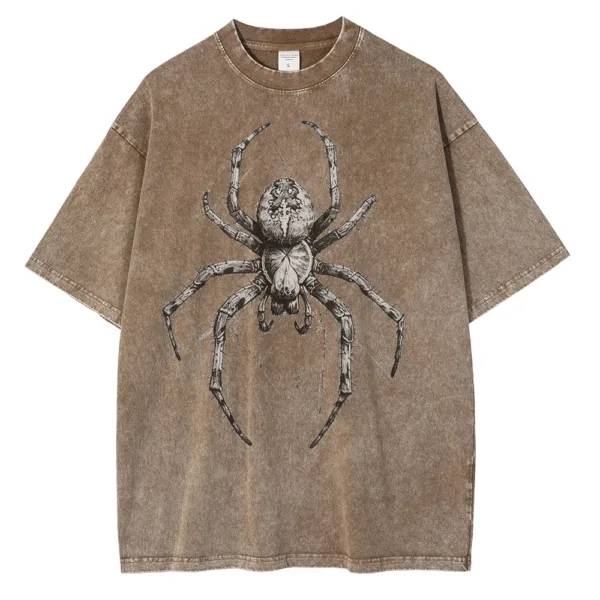 Spider Hand Drawn Graphic T Shirts for Men Casual Distressed Cotton Short Sleeves Printed Oversized T-shirt - Image 8