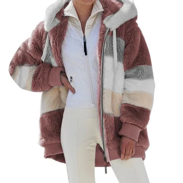 Oversized Jacket for Women Coat 2024 Autumn Winter Warm Plush Pocket Hooded Streetwear Loose Lady Zipper Cashmere Outerwear Coat - Image 11