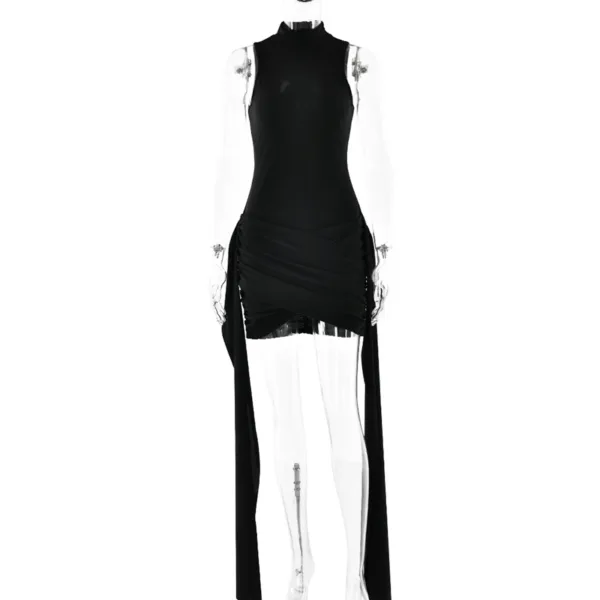 Turtleneck Sleeveless Sexy Mini Dress For Women Fashion Irregular Ruffles Tank Dress Femme Elegant Club Party Dress 2024 New - Image 6