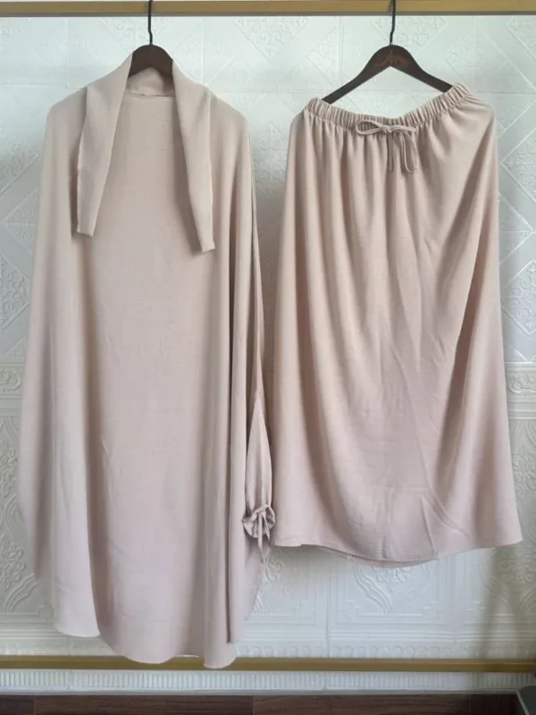 Eid Muslim Long Khimar Skirt 2 Piece Set for Women Abaya Dress Prayer Garment Hijab Full Cover Ramadan Kaftan Djellaba - Image 11